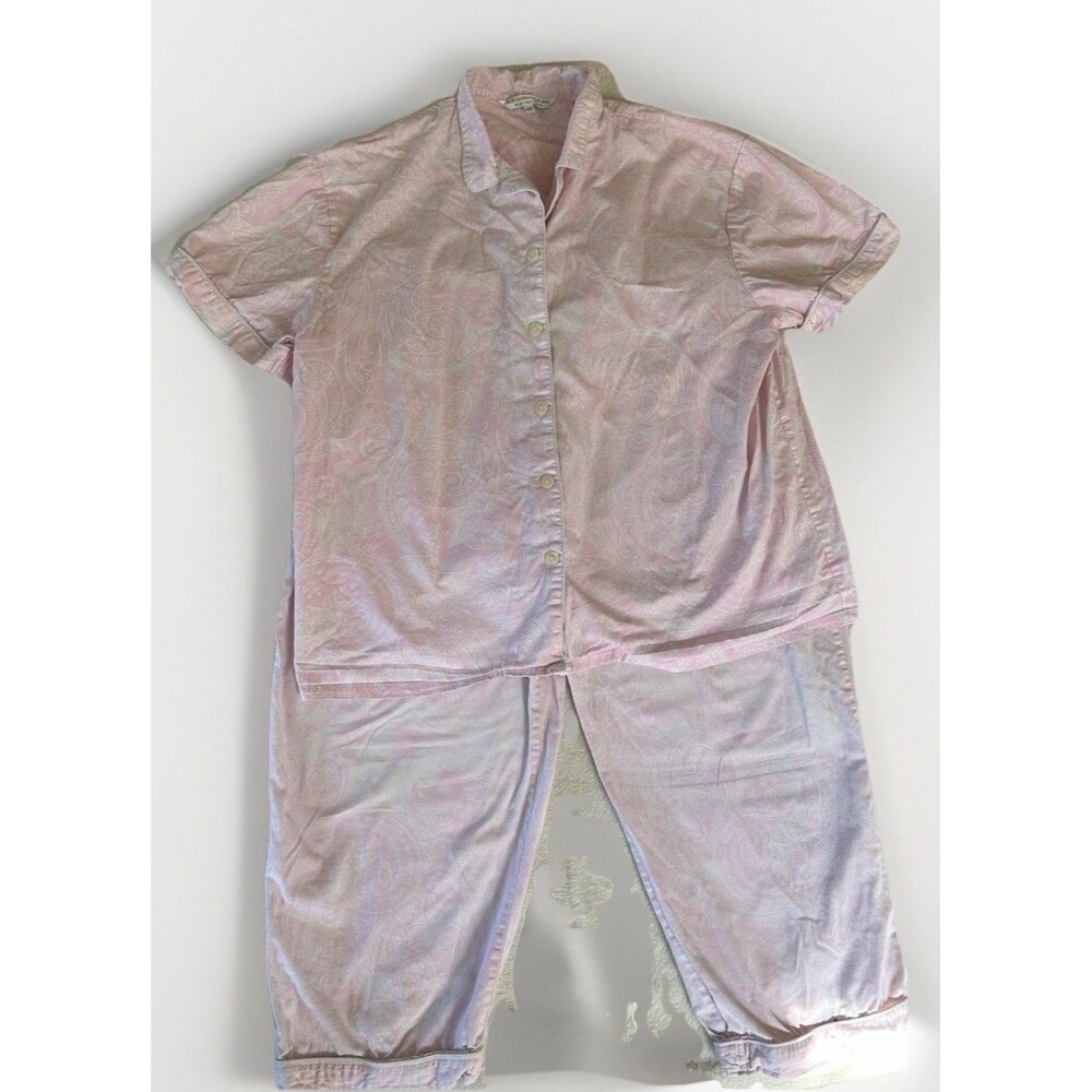 Alexander del Rossa Pajama set Pink White Paisley Crisp Cotton Size 2X
